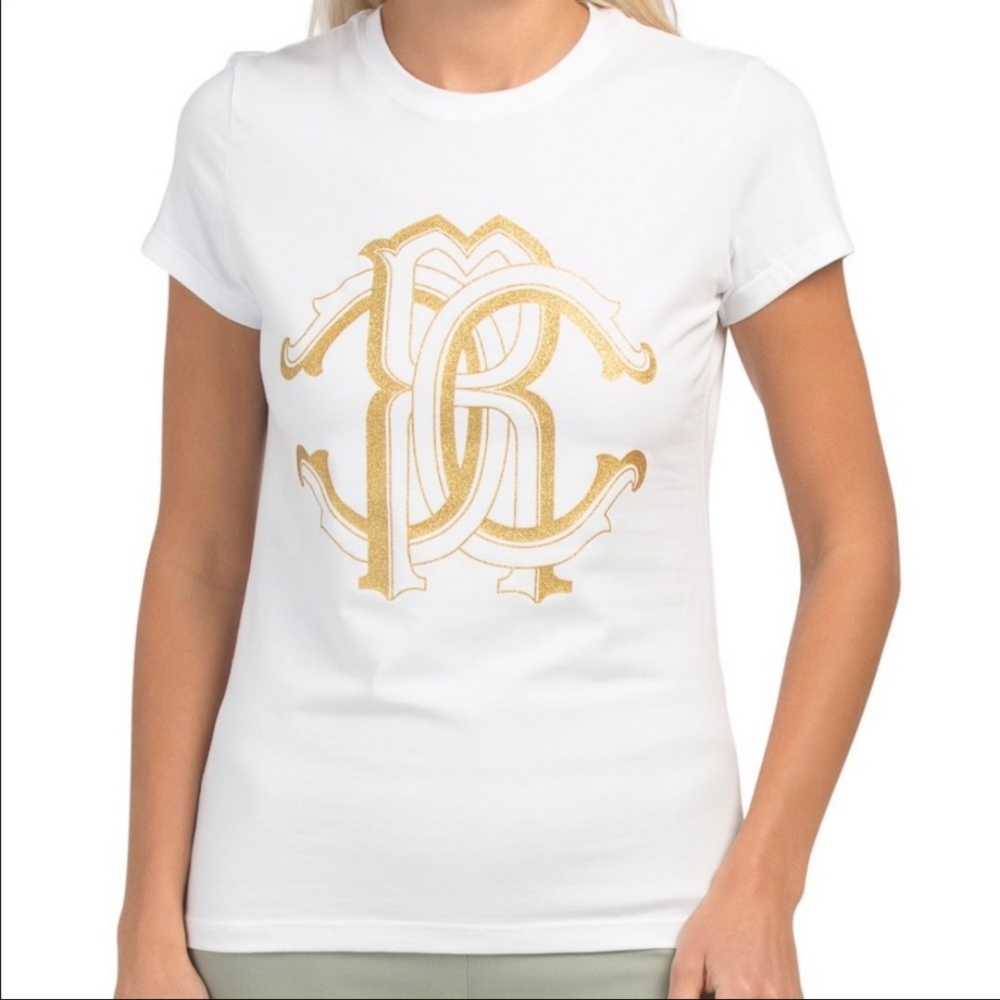 COPY - Roberto Cavalli White Logo Tshirt - Made in Italy